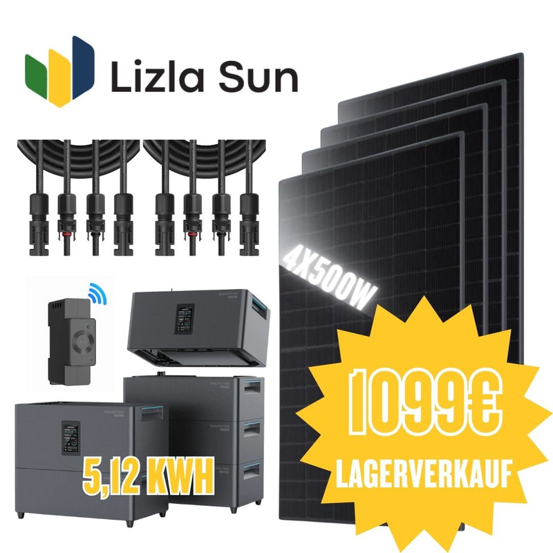 Laden Sie das Bild in Galerie -Viewer, 4x500W Bifaziales Balkonkraftwerk mit 5,12kWh Speicher, Marstek Jupiter C plus ink. Smartmeter