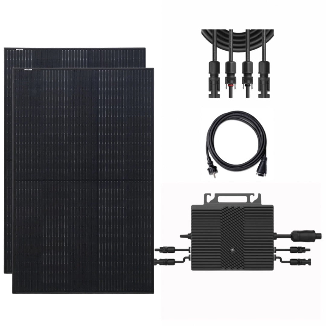 Produktbild von VALE Balkonkraftwerk 800W Full Black – Komplettset Mit 830 Wp, Halterung, APsystems Wechselrichter, 5m AC-Kabel