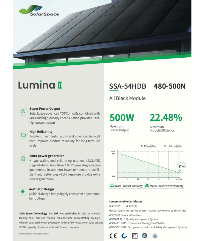 Laden Sie das Bild in Galerie -Viewer, Bifaziales Doppelglas-Solarmodul 500W SolarSpace SSA-54HDB N-Typ
